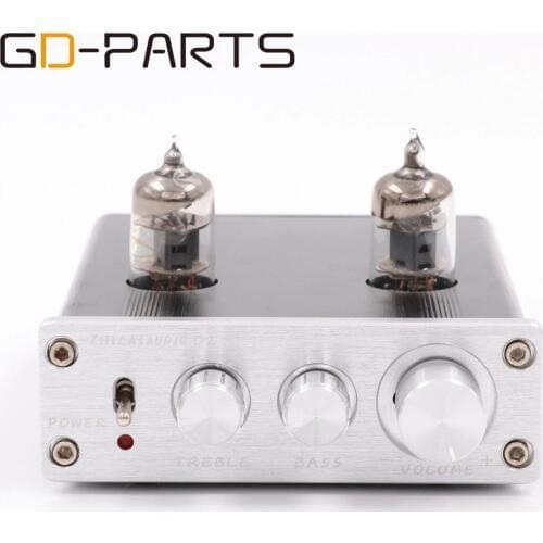 New Mini 6J1 Vacuum Tube Preamp Preamplifier Stereo Treble Bass Tube Buffer Control HIFI AUDIO Silver Black 1PC