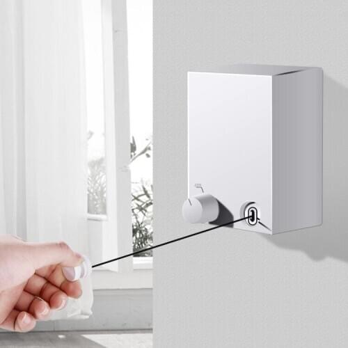 Retractable Clothesline Adjustable Stainless Steel Rope String Hotel Style Heavy Duty Drill Free & Wall Mounted Method