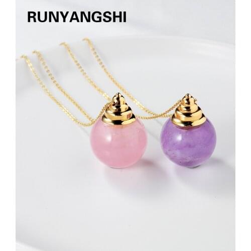 High-quality 100% Natural Crystal Rose quartz Crystal essential oil bottle Amethyst Perfume bottle Pendant For Woman Gifts