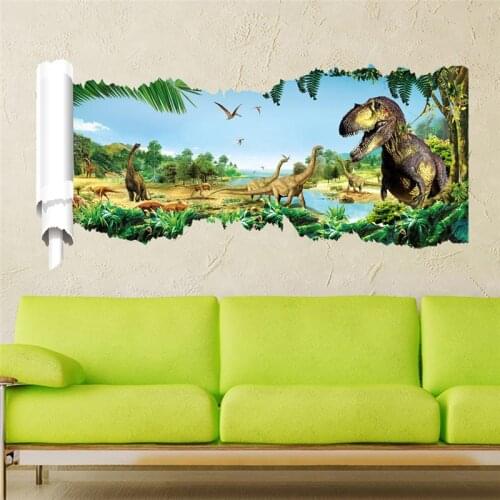 Vivid 3d Jurassic Dinosaurs Wall Sticker For Kindergarten Kids Room Living Room Decoration Home Decals Safari Wall Mural Art