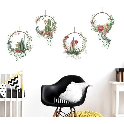 Green Plant Wall Sticker DIY Peony Rose Flowers Beach Tropical Palm Leaves Wall Stickers Modern Art Vinyl Decal Wall Mural