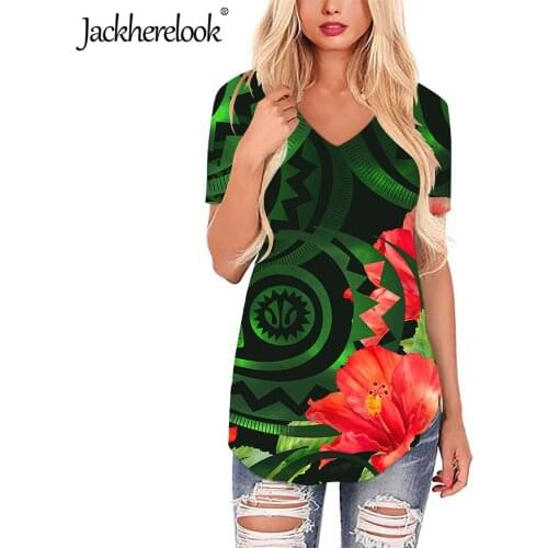 Jackherelook Womens T-shirts Harajuku Woman Tshirts Samoa Polynesian Tribal Hibiscus Print Casual Larger Size Tops Tees Shirt