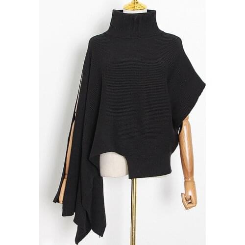 Women Reversible Turtleneck Sweater Asymmetrical Batwing Sleeve Loose Pullovers Jumper