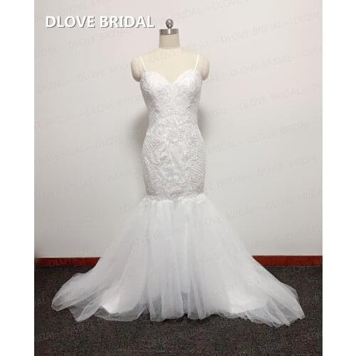 Spaghetti Strap Mermaid Wedding Dresses Luxury Beaded Lace High Quality Low Cleavage Sexy Low Back Bridal Gown