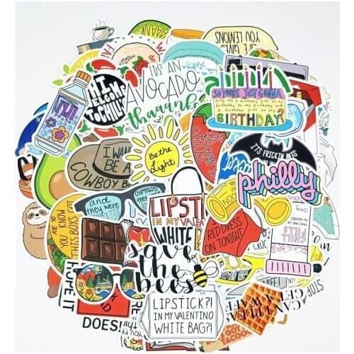 100Pcs/lot Pack PVC Vine Avocado Cartoon Stickers For Decoration Skateboard Suitcase Snowboard Guitar Motorcycle Laptop