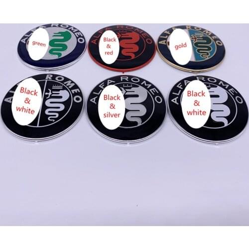 2pcs 74mm A-lfa R-omeo Hood Front Bonnet Grill Rear Trunk Car Styling Emblem Logo Rear Tail Bumper Trunk Boot Mark Badge Sticker