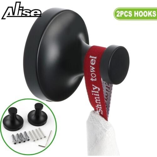 2pcs Stainless Steel Single Robe Hook Wall Mounted Towel Hook Black Painted Clothes Hook Bathroom Hardware