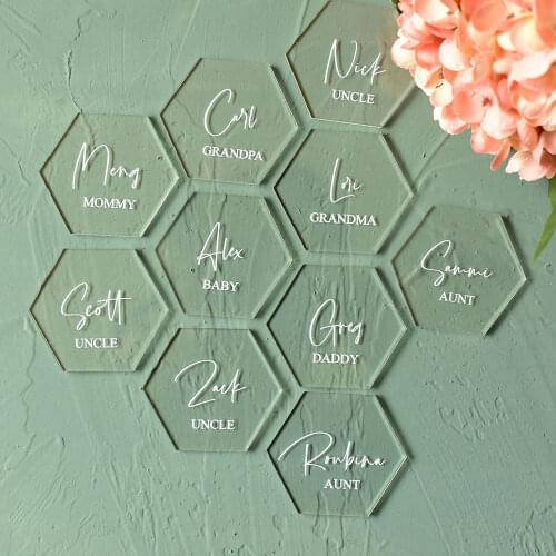 20/40/60/80/100pcs Clear Acrylic Hexagon Blank Cards Laser Cut Sheet Wedding Invitation Cards 100pcs Table Numbers Guest Name