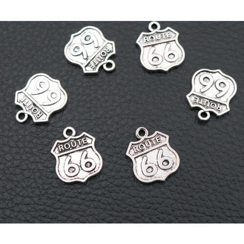 20pcs Silver Color Double-sided Metal Tag *Route 66* Charm Retro Necklace Bracelet DIY Handmade Metal Jewelry Alloy Pendant
