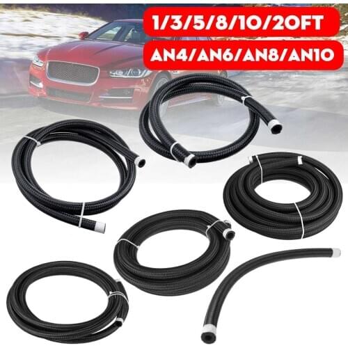 3/5/8/10/20FT AN4 AN6 AN8 AN10 Fuel Hose Oil Gas Cooler Hose Line Pipe Tube Nylon Stainless Steel Braided Inside CPE Rubber