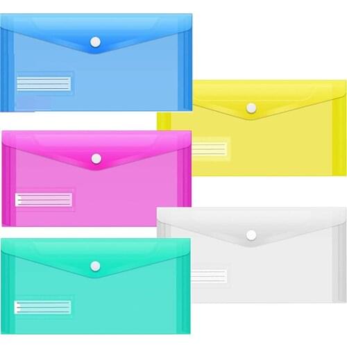 5 Packs A6 Clear Envelopes File Folder Bill Bag Pencil Case with Label Pocket, A6 Envelope File Pouch for School Office Home Use