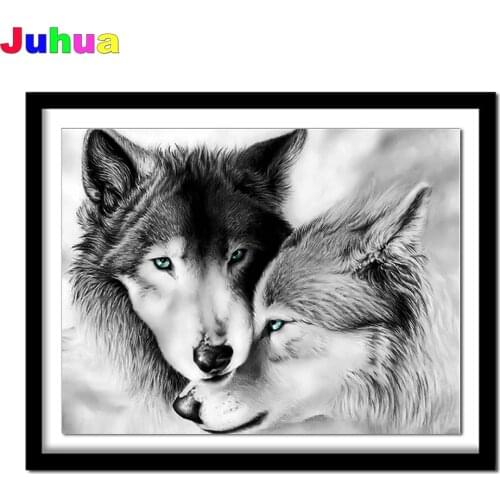 Full Sqaure/Round drill black white wolf diamond Painting 5D DIY animal diamond embroidery mosaic Home Decor Gift