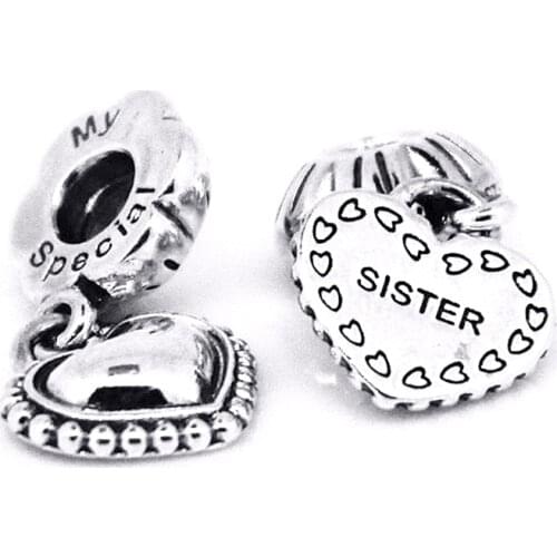 Beads DIY Jewelry Fit Pandora Bracelet My Special Sister Heart Charm S925 Silver Gift For Women Ladies 02064