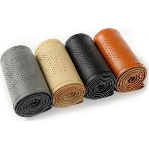 60% Hot Sale Car Steering Wheel Braid Cover Needles And Thread Artificial Leather Car Covers Suite 4 Color DIY Texture Soft