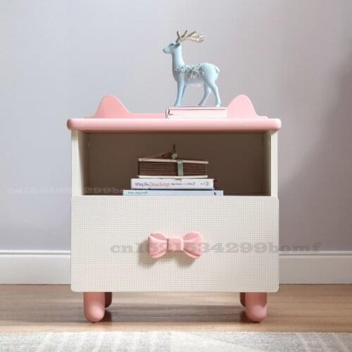 Childrens Room Bedside Table Girl Cartoon Pink Small Storage Cabinet Environmentally Friendly Tasteless Bedside with Drawer