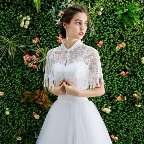 Elegant High Neck lACE Bolero Wedding Wrap Shawl Bridal Jacket Coat Accessories Cap Sleeves Bridal Jackets