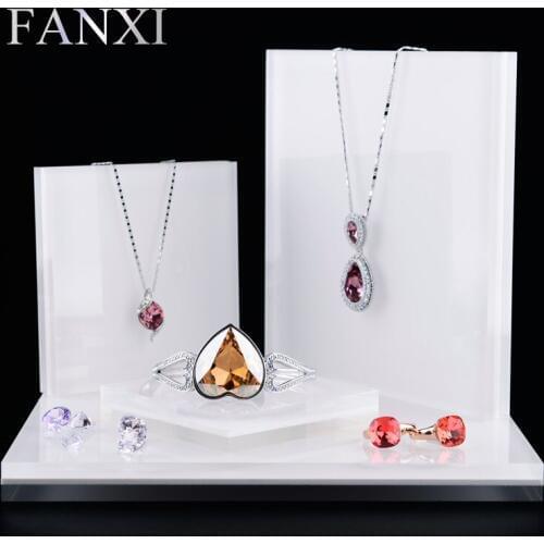 FANXI 4pcs/set Acrylic Jewelry Display Stand Set for Ring Earring Necklace Bracelet Exhibitor Holder Jewelry Organizer Showcase