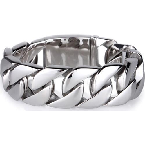 Hot sale Granny Chic Mens High Quality Silver Tone Stainless Steel Casting Wide Heavy Curb Cool Bracelet Chain