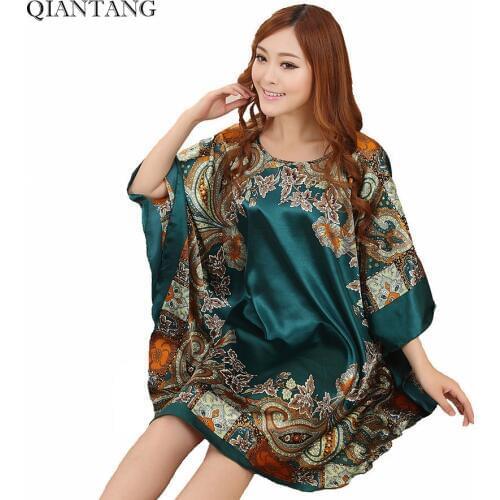 New Arrival Chinese Womens Faux Silk Robe Bath Gown Yukata Nightgown One Size Flower Nuisette Pijama Mujer One Size Zh789F