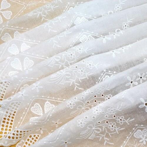 Cotton Fabric 1 yard Ivory Bow Flower Embroidered Cloth Blouse Top Dress Skirt Sewing Material 135cm 53" Wide M4F257