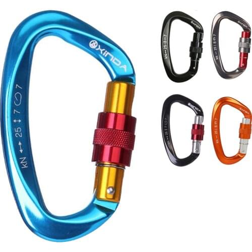 XINDA 25KN Mountaineering Caving Rock Climbing Carabiner D Shaped Safety Master Screw Lock Buckle Escalade Equipement