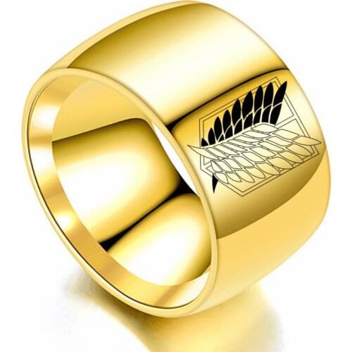 12mm Attack on Titan Black sliver Stainless Steel Ring Wings Of Liberty Flag Finger Rings For Men Women Jewelry Anime Fans