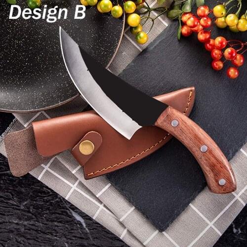 LAOGOU Full Tang 5.5 inch Boning Camping Serbian Knife Handmade Forged Sliced Chef Kitchen Butcher Knife Leather Sheath Cover