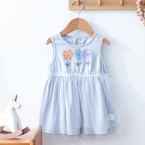 Summer Kids Girl Sleeveless Vest Dress Flower Printed Cute Girls Dress Casual Lace Dresses for Girls Childrens Clothing