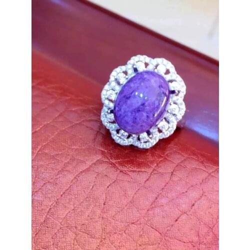 Fashion Ring 100%Natural and Real Charoite ring with Big Stone 925 sterling silver Fine Ring