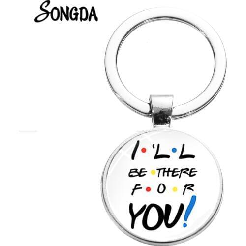 Cartoon I'll Be There for You Print Keychain Friends TV Theme Simple Design Glass Dome Key Chain Key Holder for Men Women