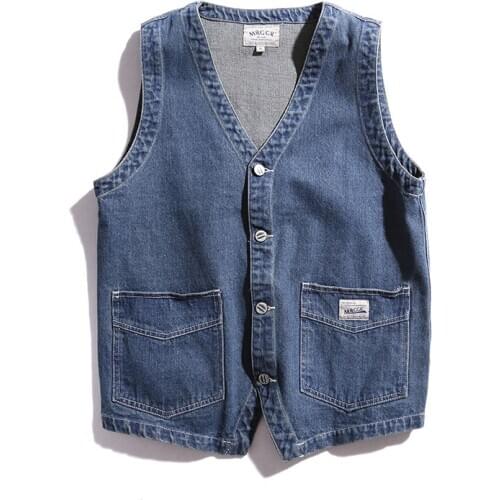 2019 Autumn Fashion Mens Vintage Denim Vest Cotton Washed Casual Slim Fit Vest Cowboy Retro Denim Sleeveless Jacket