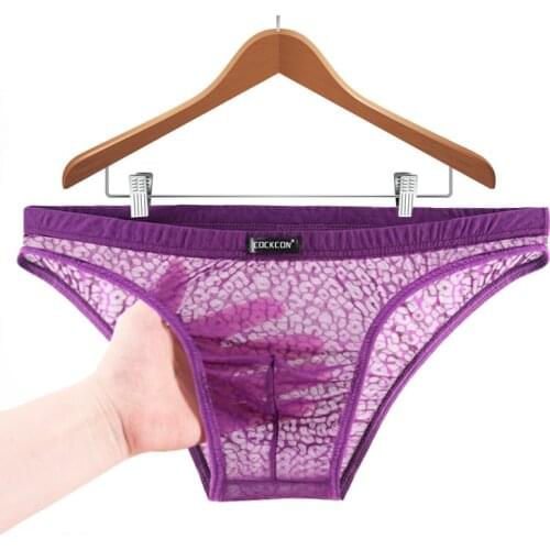 Mens sexy underwear mens lace briefs low waist sexy ultra-thin Ice silky transparent underwear soft jockstrap slip homme