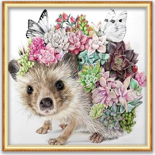 Animal Hedgehog DIY Cross Stitch 11CT Embroidery Kits Needlework Craft Set Cotton Thread Printed Canvas Home Decoration Design