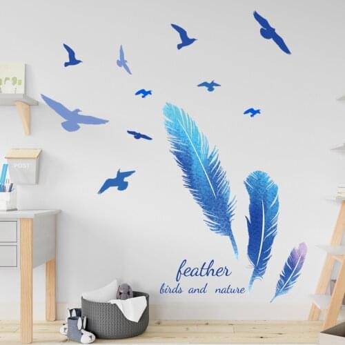 Blue Feather Eagle English Self Adhesive Wall Sticker Background Wall Living Room Bedroom Creative Wallpaper Pvc