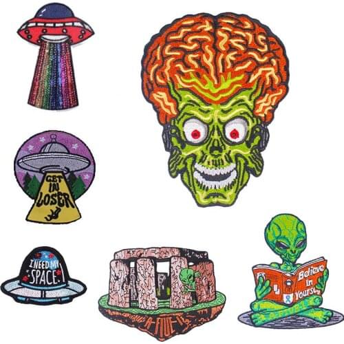 Alien Ufo Patch For Jacket Embroidered Patches For Clothing Accessories Applique Decor Colorful UFO Fusible Sewing Cloth Patches
