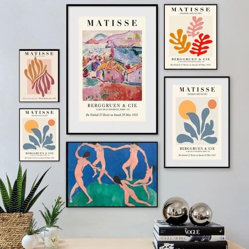 Henri Matisse Abstract Painting Minimalist Exhibition Wall Art Danse Canvas Prints Vintage Poster Beige Picture for Living Room