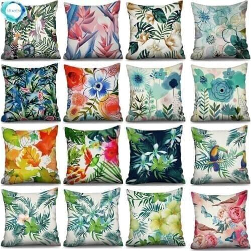 Nordic Plant Polyester Cushion Cover Geometric Decorative Throw Pillow Cover for Bedroom Home Sofa Square Pillowcase 45x45cm