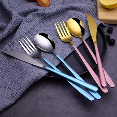 New Korean 304 stainless steel knife spoon set gold-plated paint Western dinner steak knife fork spoon