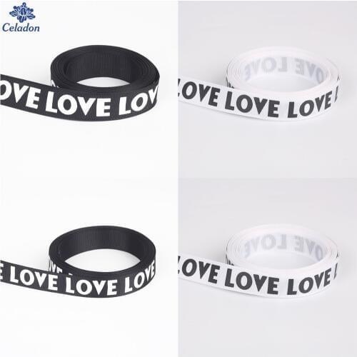 New Arrival 5Yards/bag Black/White Width 15mm/20mm valentines printed grosgrain ribbon love heart ribbon gift packaging ribbons