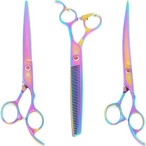 Purple Dragon 8 inch Dogs Grooming Scissors JP440C Straight Curved Cutting Shears Pet Thinning Tijeras Animal Trimmers B0051B