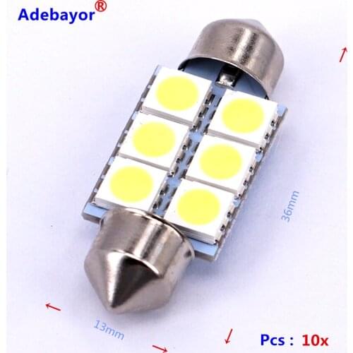 Wholesale 10pcs 36mm 5050 SMD 6 LED Festoon Dome Car Light auto door Lamp instrument Bulb pathway lighting White 12V work lamp