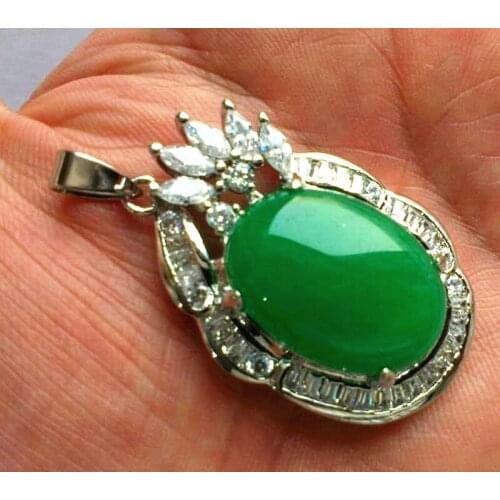 Wholesale crystal inlay 18*25mm green Natural Stone pendant with free chain