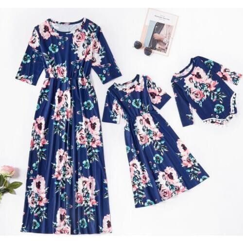 Autumn Mom and daughter dress Casual Patchwork Floral Long Dress Mother daughter dresses Family Look Mommy and me clothes