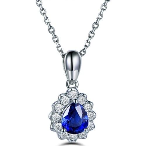 Sapphire Pendant Necklace 925 Sterling Silver Color Gemstones Choker Statement Necklace For Women Water Drop Gem Fine Jewelry