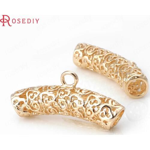 4PCS 31x8MM 24K Champagne Gold Color Plated Brass Cloud Curved Tube Charms Pendants Connector High Quality Jewelry Accessories