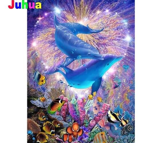 Underwater World Dolphin heart 5d Diy diamond painting full drill mosaic diamond stitch fish diamond embroidery gift home decor