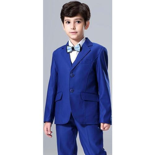 Popular Blue Boys Formal OccasionTuxedos Notch Lapel Center Vent Kids Wedding Tuxedos Child Suit Holiday clothes(Jacket+Pants