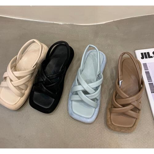 Casual Women Gladiator Sandals Platform Heel Thick Sole Elastic PU Non Slip Front&Rear Strap Rome Leisure Shoes Ladies Summer