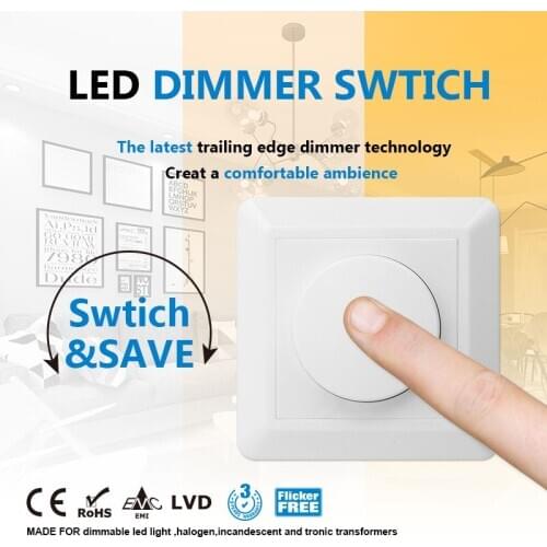 LED Dimmer Switch 200W 100-240V Trailing edge led dimmer switch two Color Light Power Supply Controller adjustable with knob CE