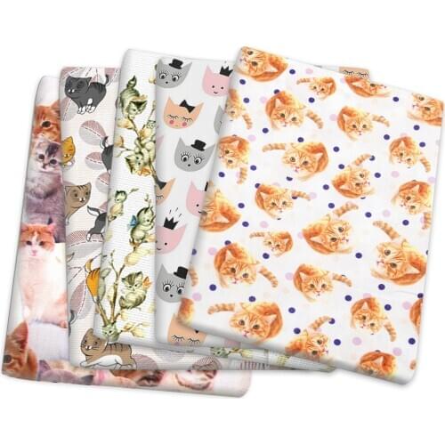Cat Animals Polyester Cotton Patchwork Sewing Quilting Fabrics Needlework Material DIY Cloth,1Yc14270